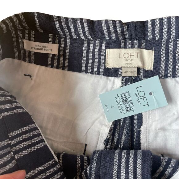 Loft 2 Piece Linen Jumpsuit Pinstriped Navy and White Womens Size 4P NWT - Picture 10 of 15